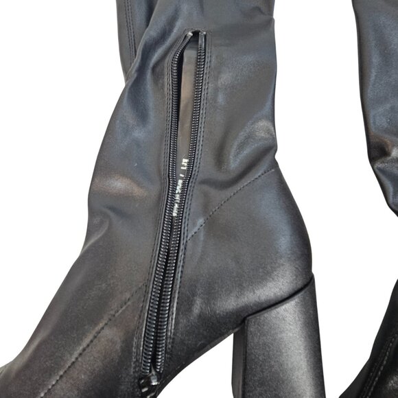 Pretty Little Things Black Leather Women's 7 Square Toe Calf Heeled Sock Boots - Picture 9 of 16